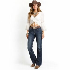 SILVER Suki High Slim Boot Jean Sz 29 Dk Blue Thick Stitch Western 90s Y2K EUC!